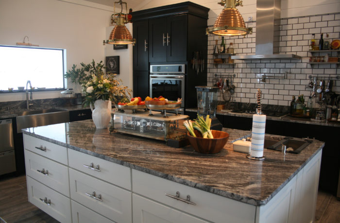 granite waterfall kitchen island